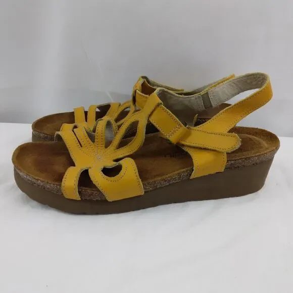 Naot Sandals Slingback Strappy Yellow Leather Open Toe Casual Womens 35 US 4 4.5 - Picture 5 of 12